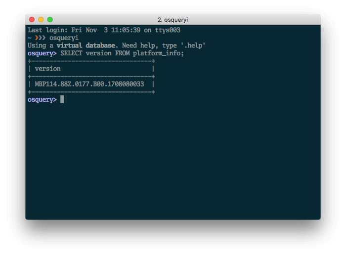 An image showing a terminal window with a query that reads "SELECT version FROM platform_info;" and returns the version